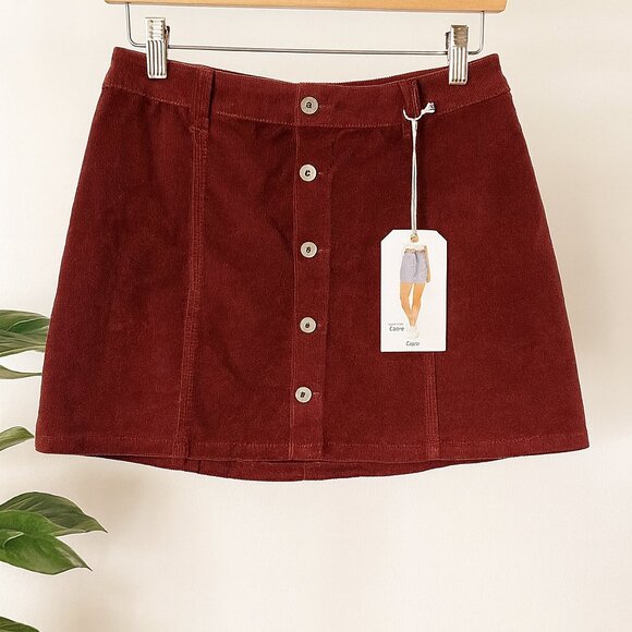 REgeneration Skirt Women Size 11/30 Burgundy Corduroy Vintage Retro Button Front - Picture 1 of 16